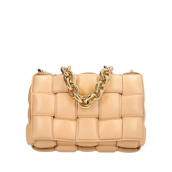 BOTTEGA VENETA Padded Leather Cassette Chain Shoulder Bag Caramel
