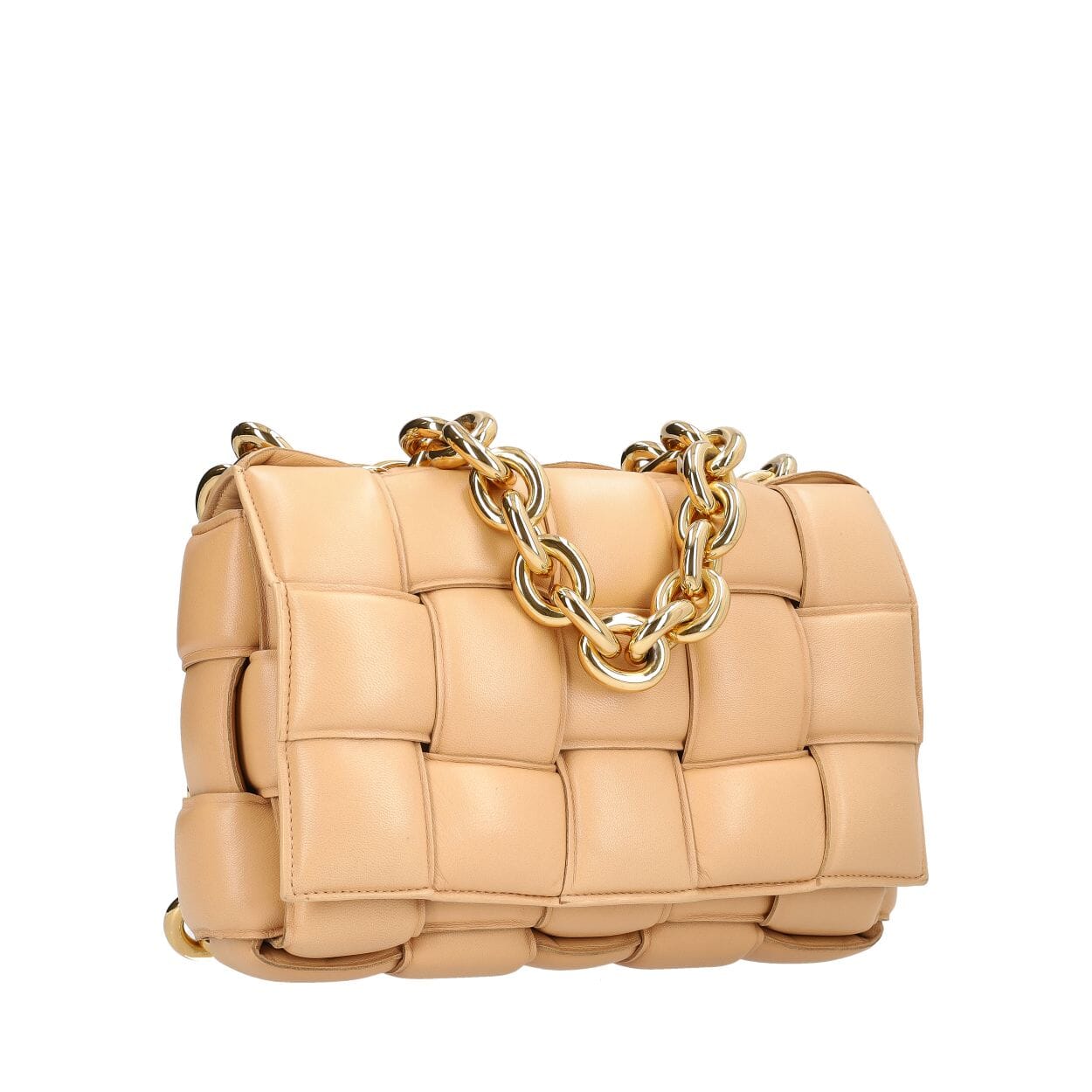 BOTTEGA VENETA Padded Leather Cassette Chain Shoulder Bag Caramel
