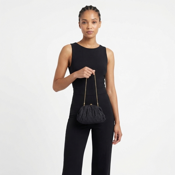 Vintage Satin Chain Bag/Clutch Black