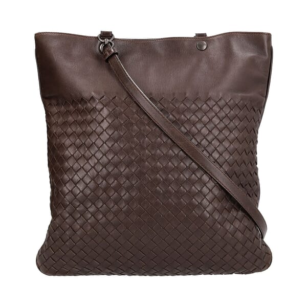 Vintage Leather Intrecciato Shoulder Bag Brown