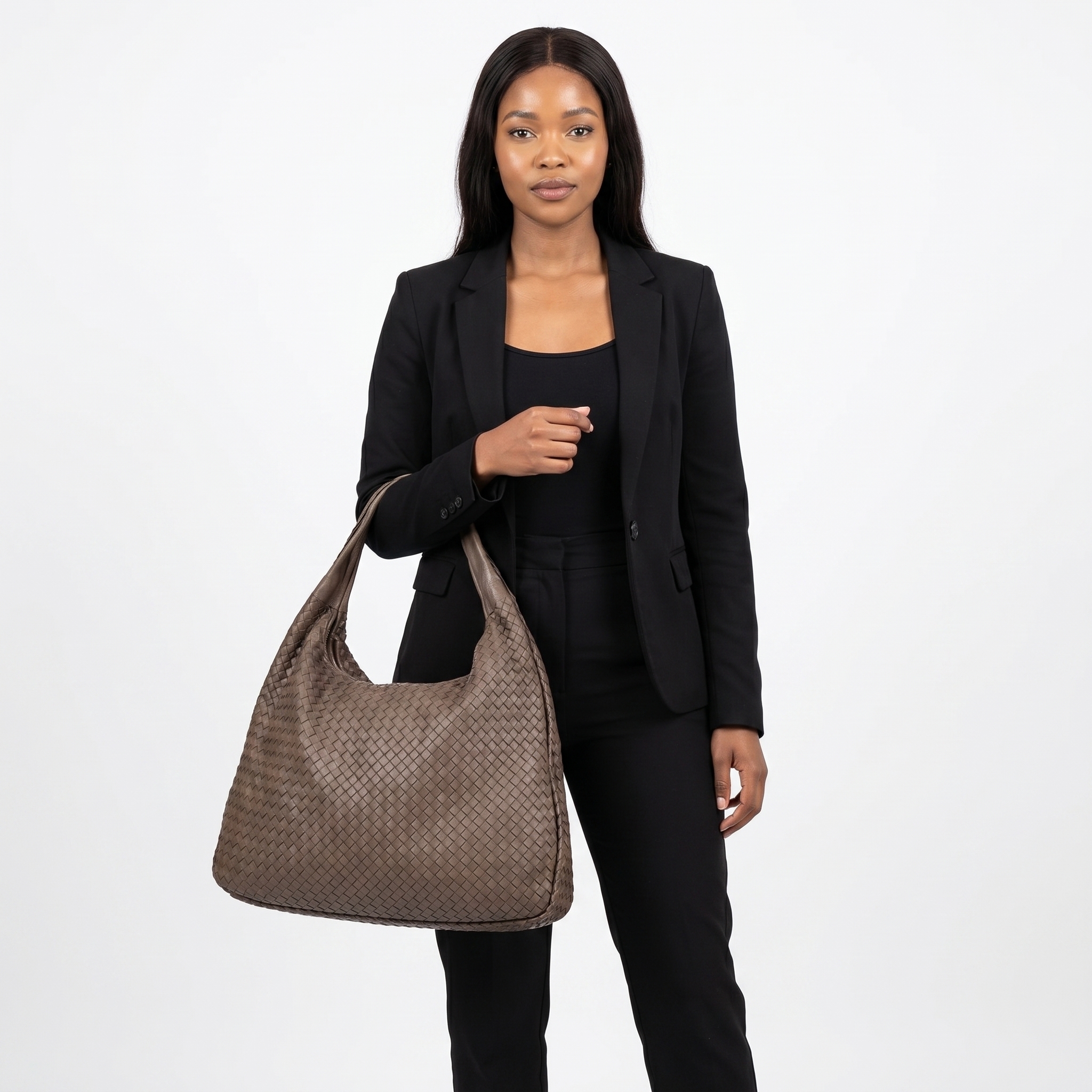 バッグ Bottega Veneta Intrecciato Hobo Bag BOTTEGA VENETA Leather Intrecciato Maxi Veneta Hobo Brown | Luxity
