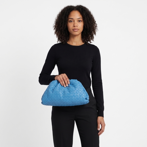 Leather Intrecciato Clutch Swimming Pool