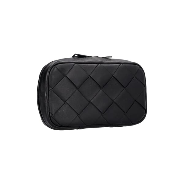 Leather Intrecciato Zip Around Travel Pouch Black