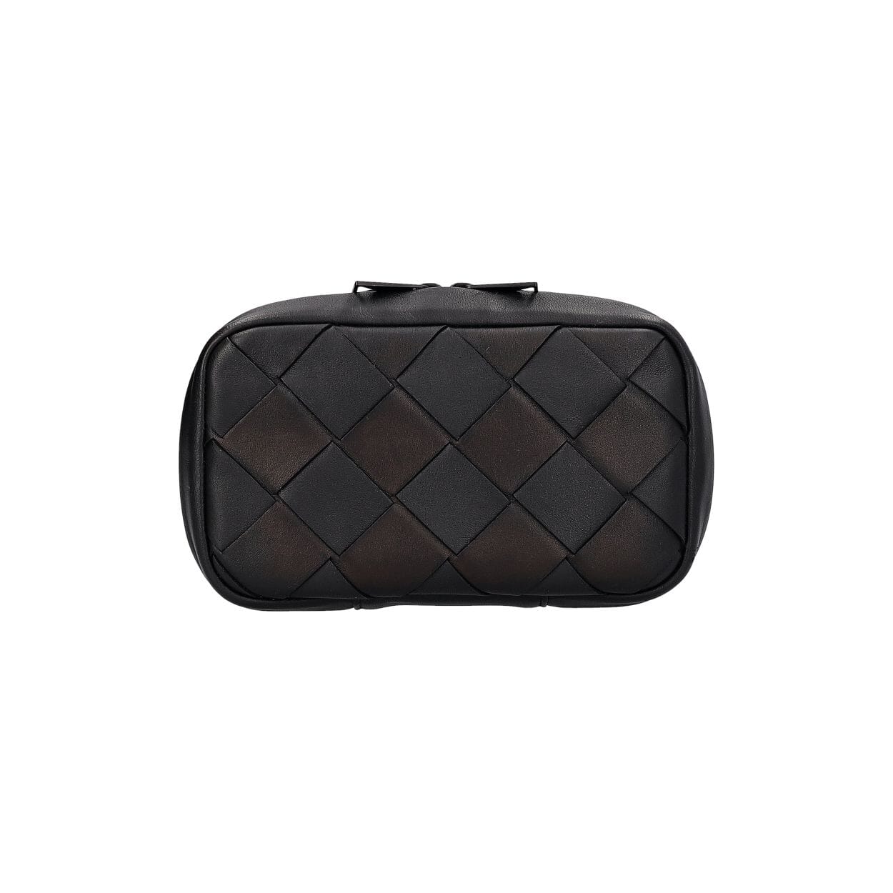 Leather Intrecciato Zip Around Travel Pouch Black