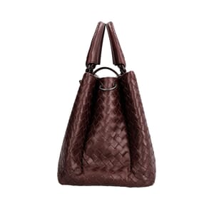 Leather Intrecciato Small Roma Tote Bordeaux, view 6