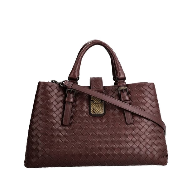 Leather Intrecciato Small Roma Tote Bordeaux