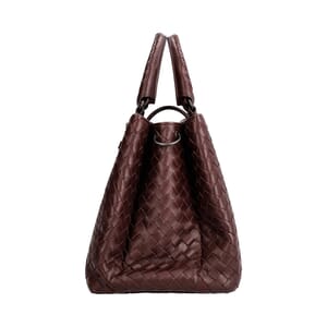 Leather Intrecciato Small Roma Tote Bordeaux, view 5