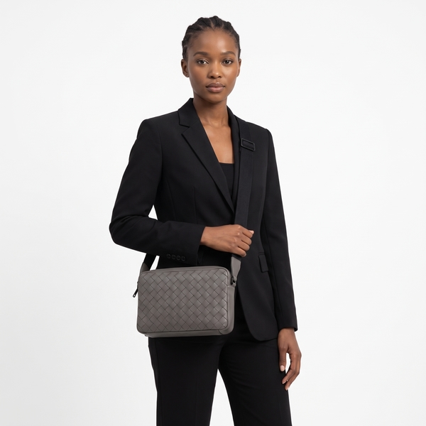 Intrecciato Crossbody Bag Grey/Black