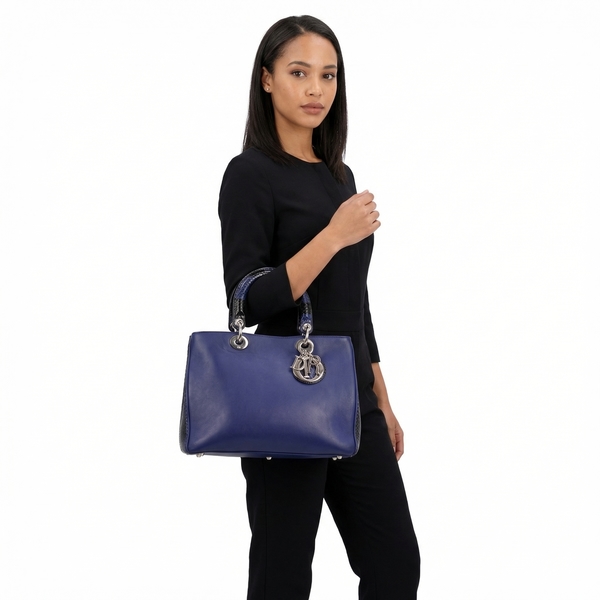 Leather/Python Diorissimo Tote Blue