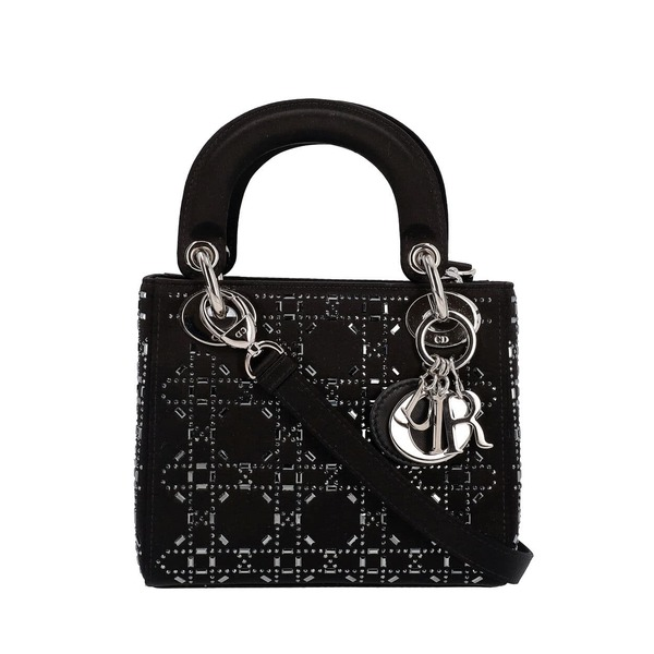 CHRISTIAN DIOR Satin Embellished Mini Lady Dior Bag Black | Luxity