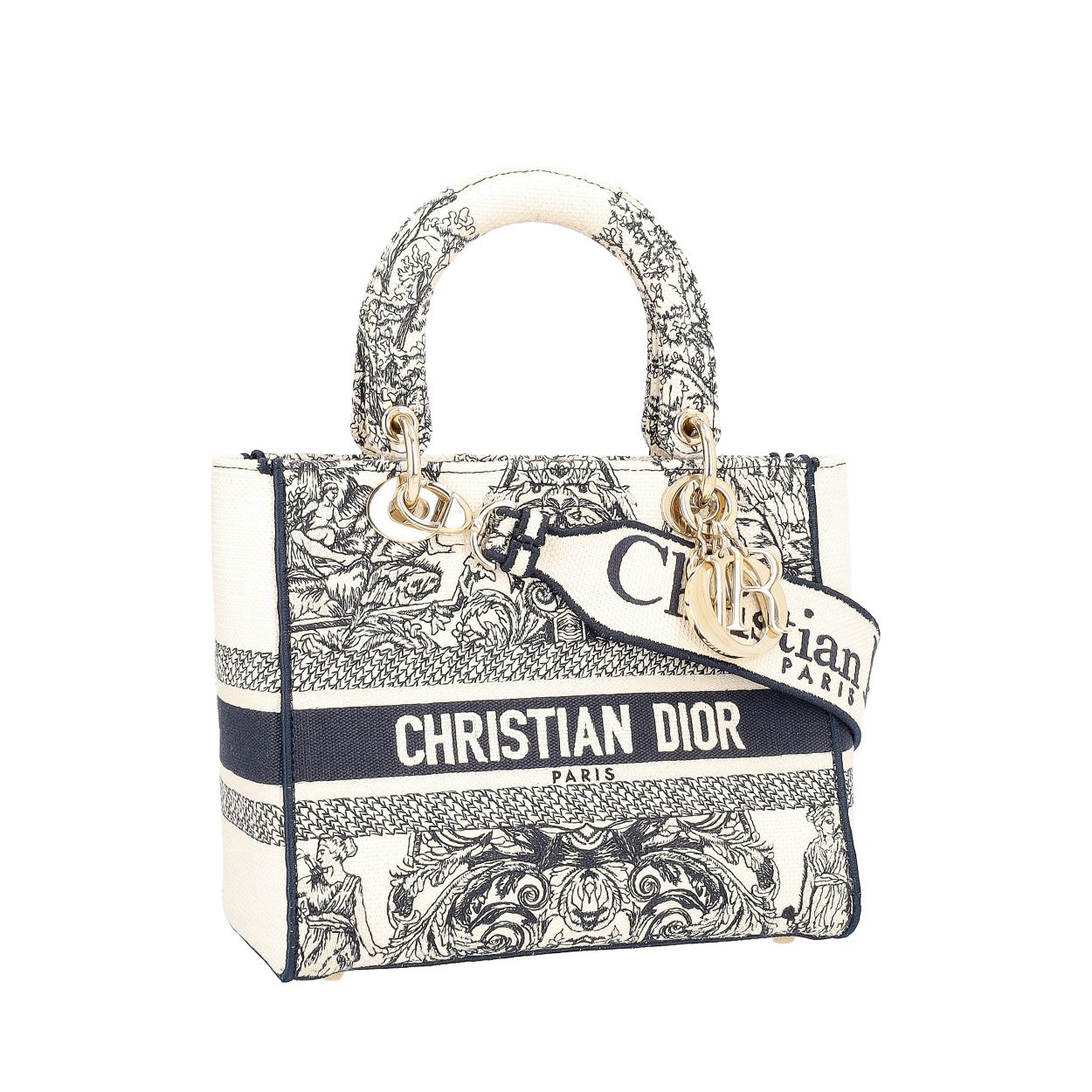 CHRISTIAN DIOR Canvas Medium Lady D-Lite Tote Black/White | Luxity
