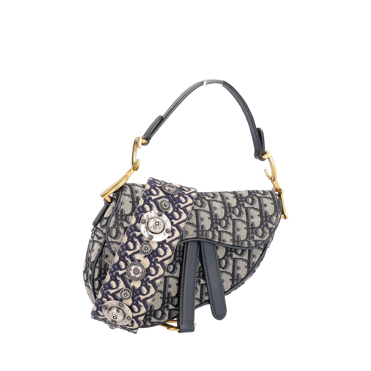 CHRISTIAN DIOR Oblique Jacquard Mini Saddle Bag Blue/Beige | Luxity