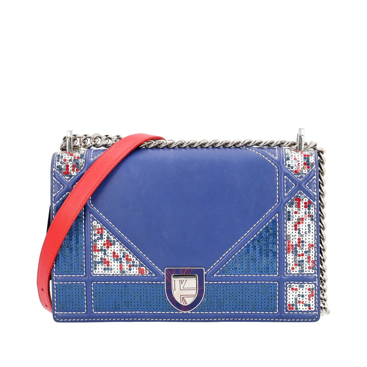 CHRISTIAN DIOR Leather Sequin Diorama Medium Shoulder Bag Navy