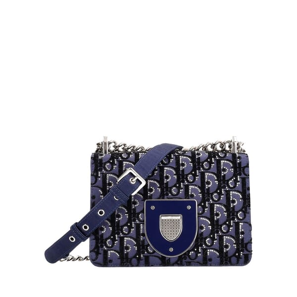 Velvet Oblique Crystal Diorama Club Flap Bag Blue