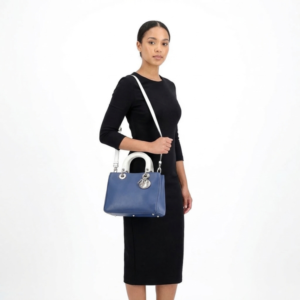 Leather Mini Dirissimo Tote Navy/White