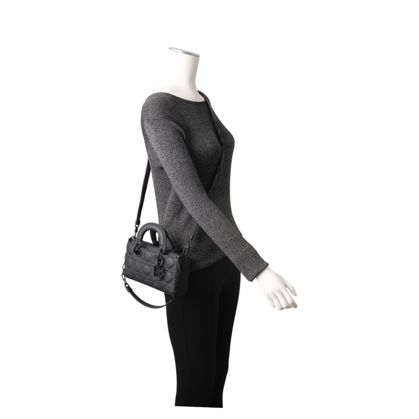 Leather Cannage Small Lady D-Joy Bag Ultramatte Black
