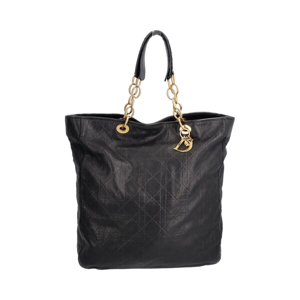 Quilted Leather Lady Dior Large Shopping Tote Black