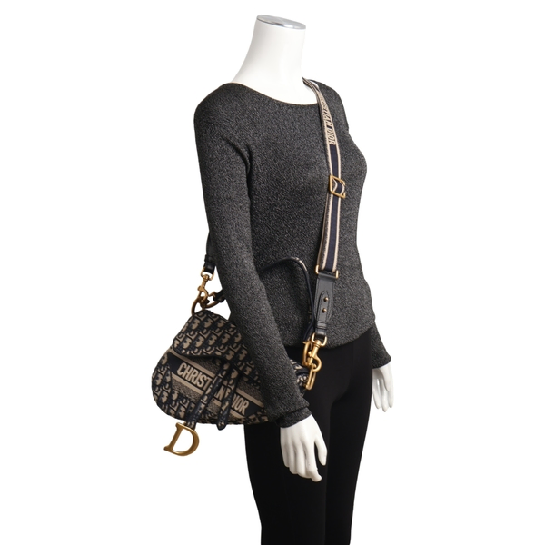 Oblique Embroidered Saddle Bag Blue