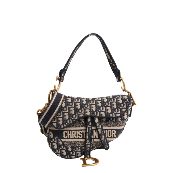 Oblique Embroidered Saddle Bag Blue