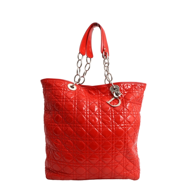 Patent Leather Cannage Soft Vertical Tote Red