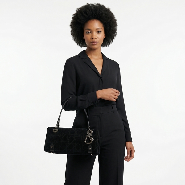 Suede Vintage Lady Dior East West Bag Black