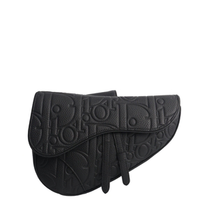Leather Dior Embossed Saddle Bag Black, view 5
