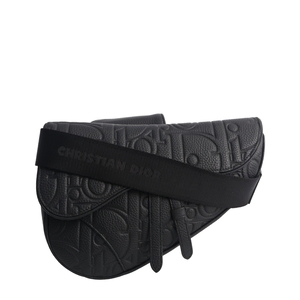 Leather Dior Embossed Saddle Bag Black