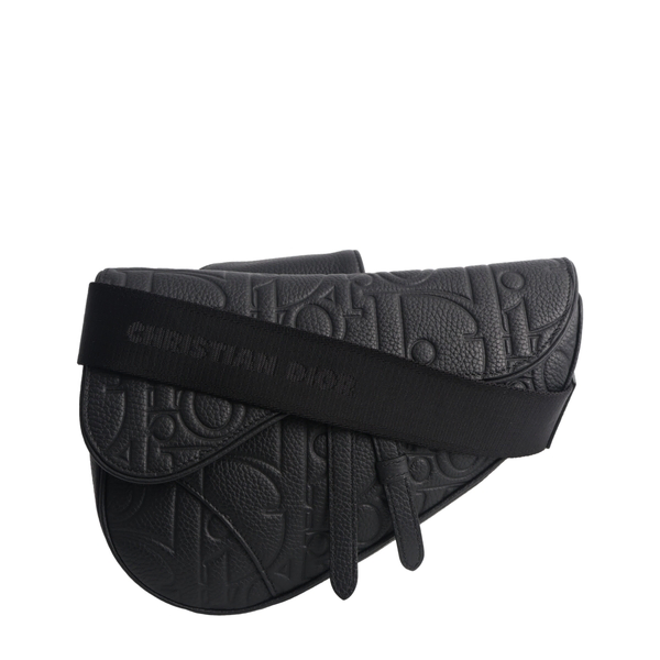 Leather Dior Embossed Saddle Bag Black