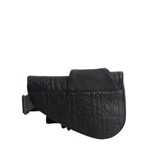 Leather Dior Embossed Saddle Bag Black, view 2