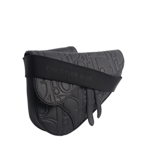 Leather Dior Embossed Saddle Bag Black, view 3