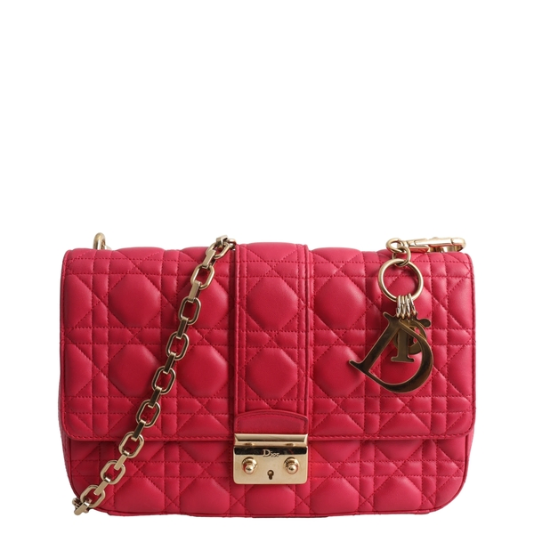 Leather Cannage Miss Dior Medium Flap Bag Fuchsia