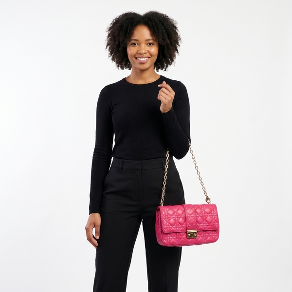 Leather Cannage Miss Dior Medium Flap Bag Fuchsia