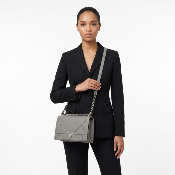 Leather Diorama Medium Shoulder Bag Grey