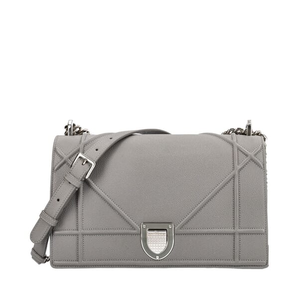 Leather Diorama Medium Shoulder Bag Grey