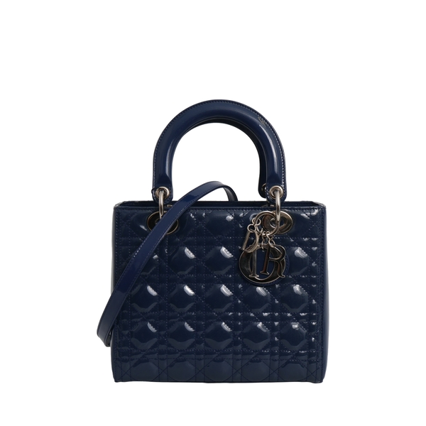 Patent Cannage Medium Lady Dior Tote Midnight Blue