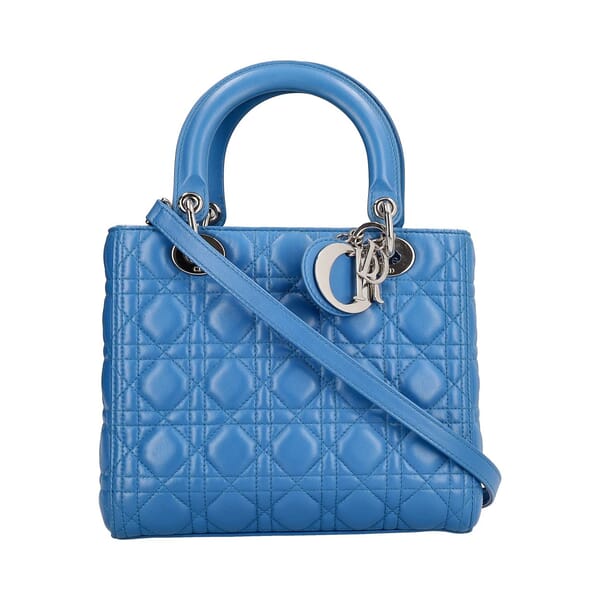 Leather Cannage Lady Dior Medium Tote Blue