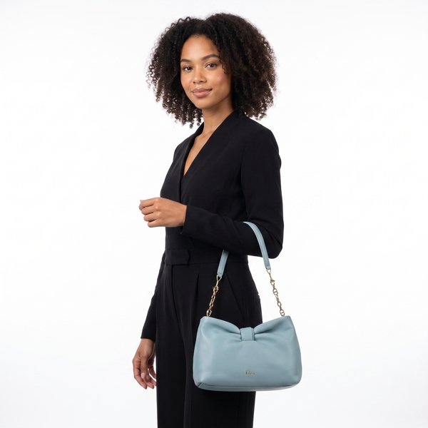 Leather Bow Clutch Bag Blue