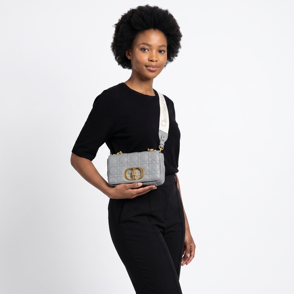 Leather Cannage Small Caro Shoudler Bag Stone Grey