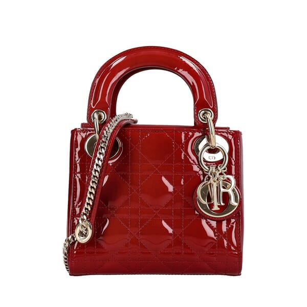 Patent Cannage Mini Lady Dior Cherry Red