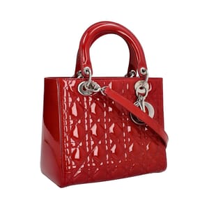 Patent Cannage Lady Dior Medium Tote Red, view 2