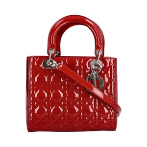 Patent Cannage Lady Dior Medium Tote Red