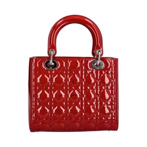Patent Cannage Lady Dior Medium Tote Red, view 3