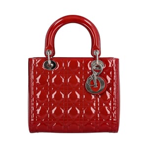 Patent Cannage Lady Dior Medium Tote Red, view 5