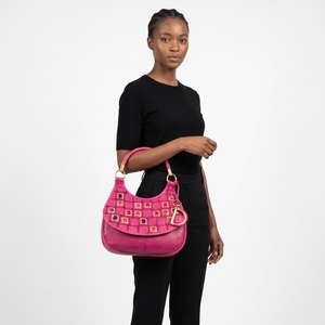 Leather Embellished Hobo Pink, view 8