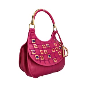 Leather Embellished Hobo Pink, view 2