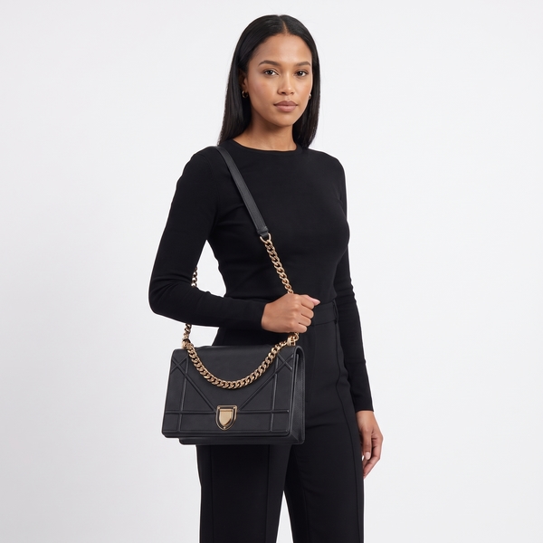 Leather Diorama Medium Shoulder Bag Black