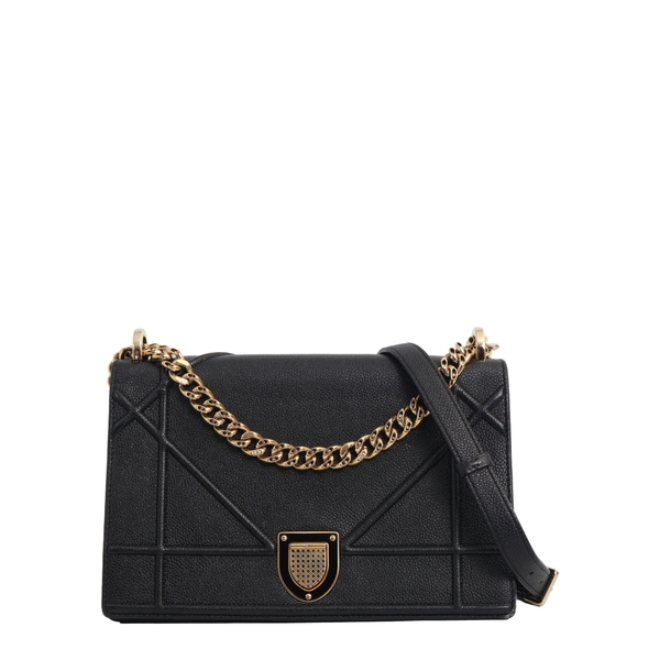 Leather Diorama Medium Shoulder Bag Black