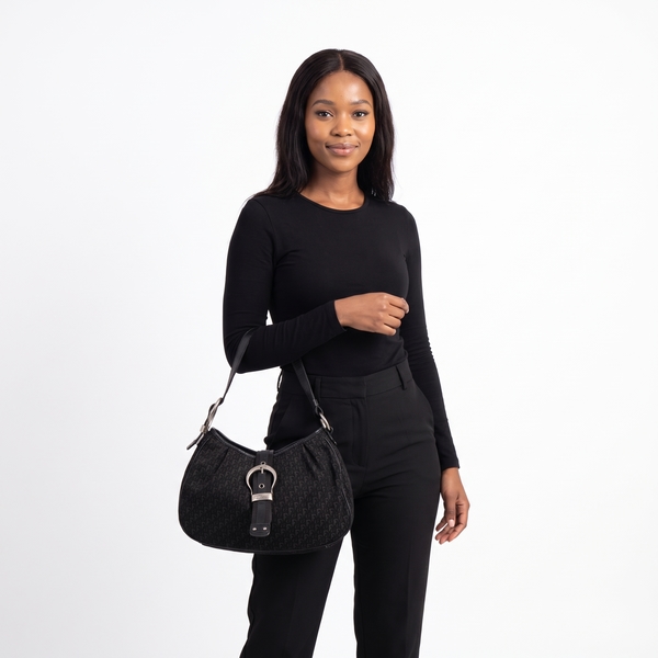Vintage Canvas Oblique Shoulder Bag Black