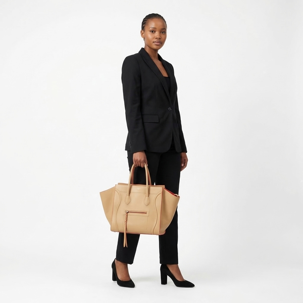 Leather Medium Phantom Luggage Tote Beige/Red