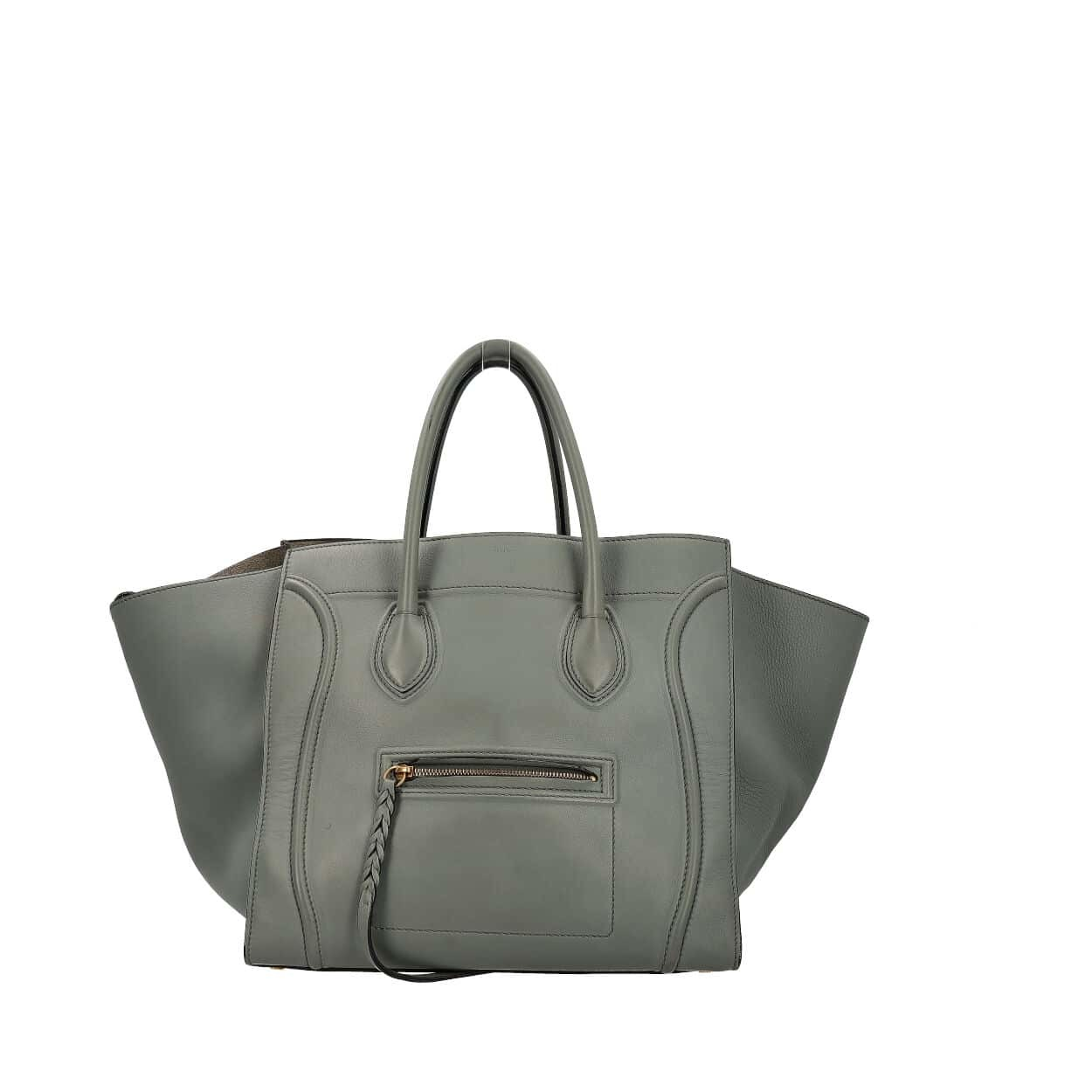 CELINE Leather Large Phantom Luggage Tote Grey/Green | Luxity